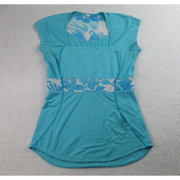 Lululemon Tech Shirt Womens Size 6 Blue Cap Sleeve Mesh Panel Running Athleisure - Picture 1 of 9